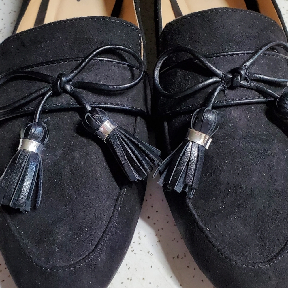 Justfab Black Mock Suede Tasseled Flats